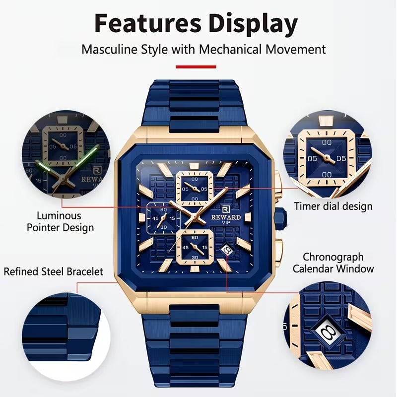 reward blue chronograph watch